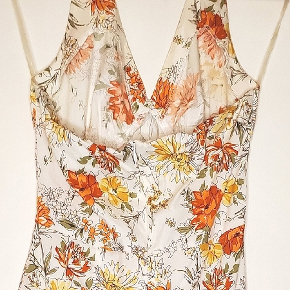 Springtime Song Orange, Green, Yellow and White Floral Print Halter Dress - Picture 14 of 16